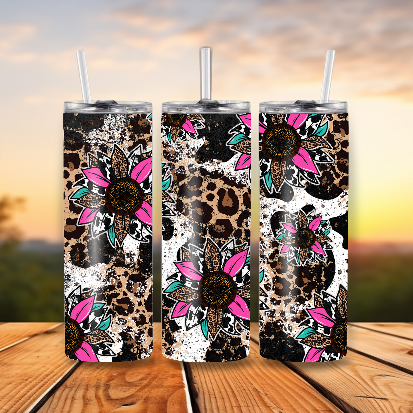 "Sunflower cow print" Tumbler
