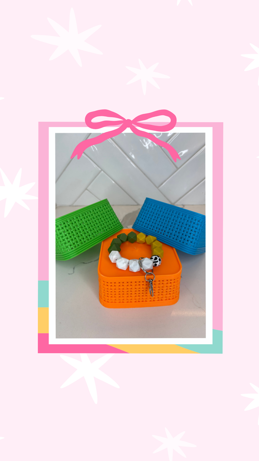 Dark Green, Gold & White Beaded Keychain Bracelet